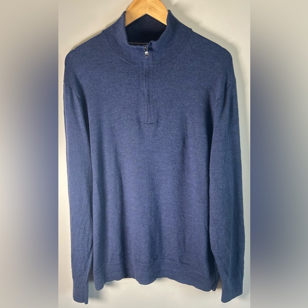 Banana Republic Sweater XXL 1/4 Zip Blue Pullover Italian Merino Yarn Baruffa